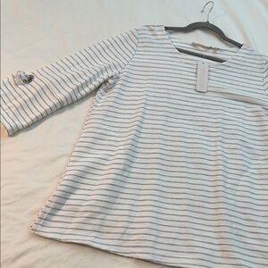 Soft Surroundings Go Anywhere Gray and White Striped Top, Large, NWT